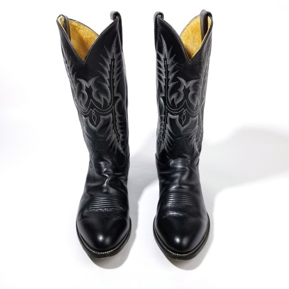 Tony Lama Black Smooth Leather Western Roper Cowboy Vaquero Boots - Picture 7 of 11